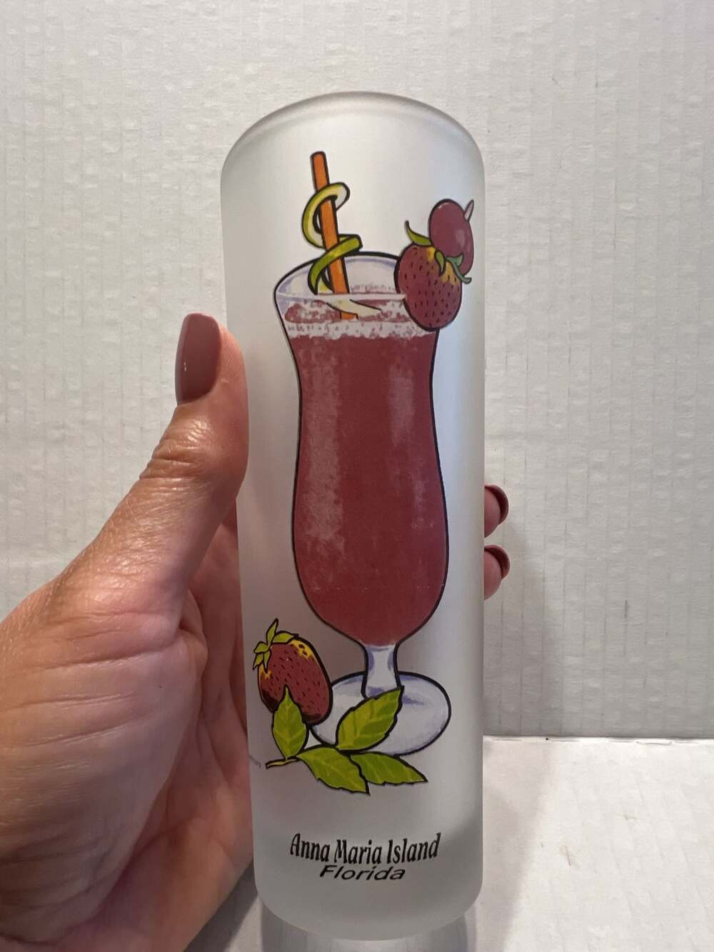 Anna Maria Island Florida Frosted Tall Glass Strawberry Daiquiri